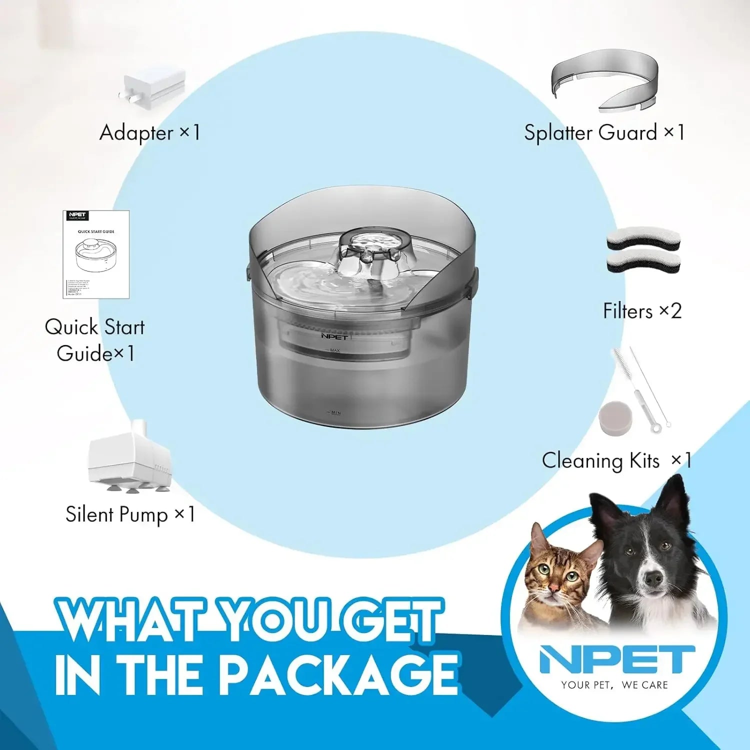 NPET 8L Large Dog Water Fountain – 2 Gallon Automatic Dispenser with Splatter Guard