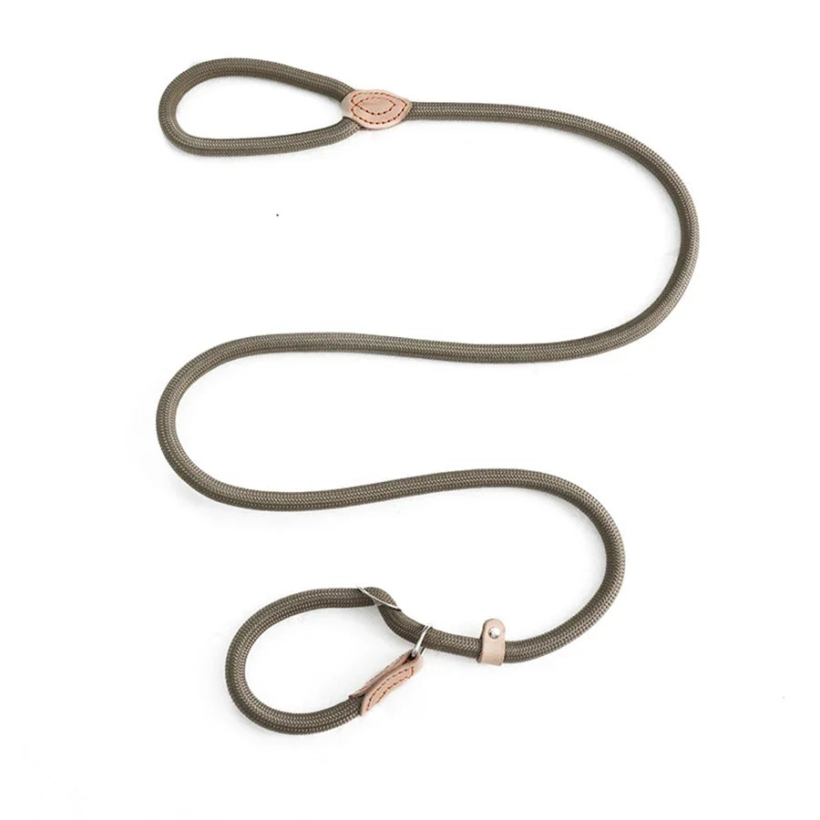 No-Pull Rope Slip Collar – P-Shaped Dog Training Leash with Durable Leather Joints & Adjustable Metal Buckle