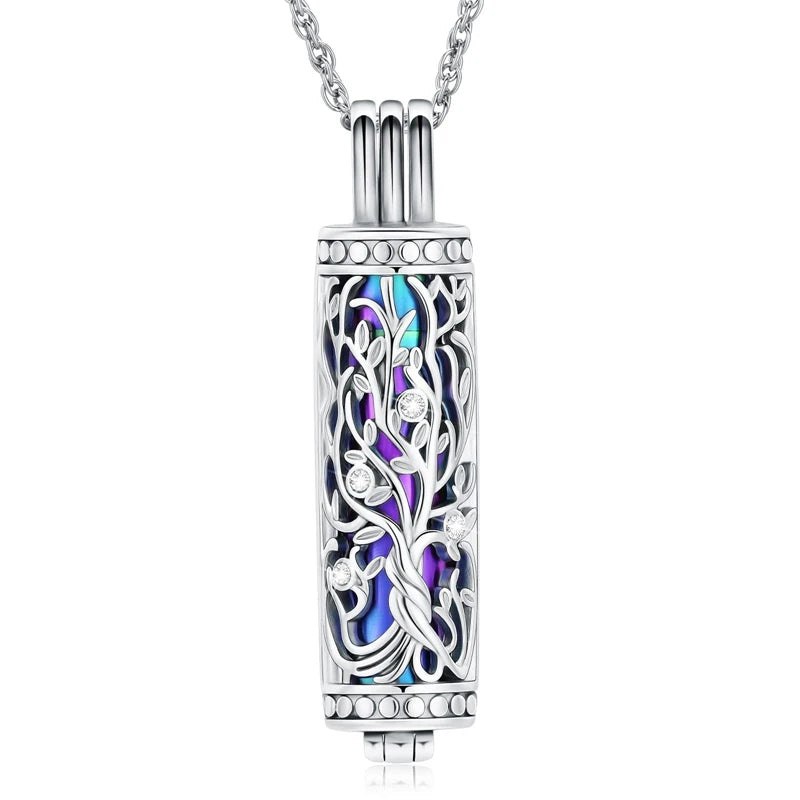 Tree of Life Cylinder Cremation Necklace – Memorial Ash Pendant for Men & Women