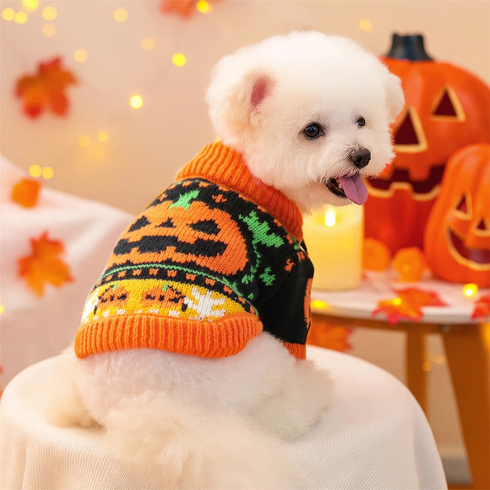 Halloween Ghost Pet Sweater – Knitted Pumpkin & Ghost Costume for Small Dogs & Cats