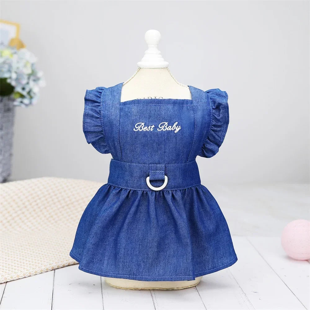 Dog Denim Dress – Cute Princess Skirt for Small & Medium Dogs, Summer Wedding Outfit