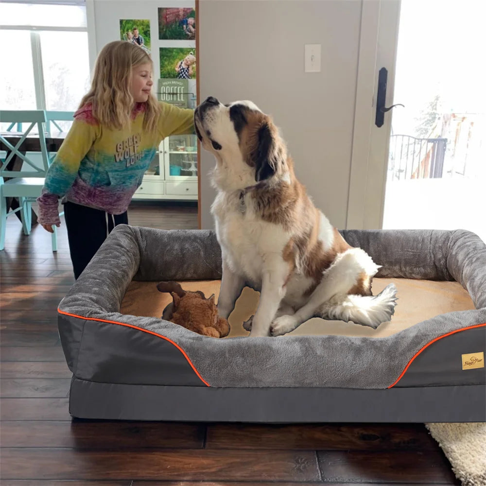 Jumbo Orthopedic Memory Foam Dog Bed – Waterproof Bolster Sofa with Removable Cover