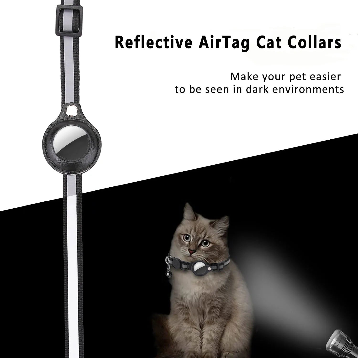 Cat AirTag Holder Collar – Breakaway Adjustable Kitten Collar with Reflective Strips, Waterproof Bell & AirTag Case