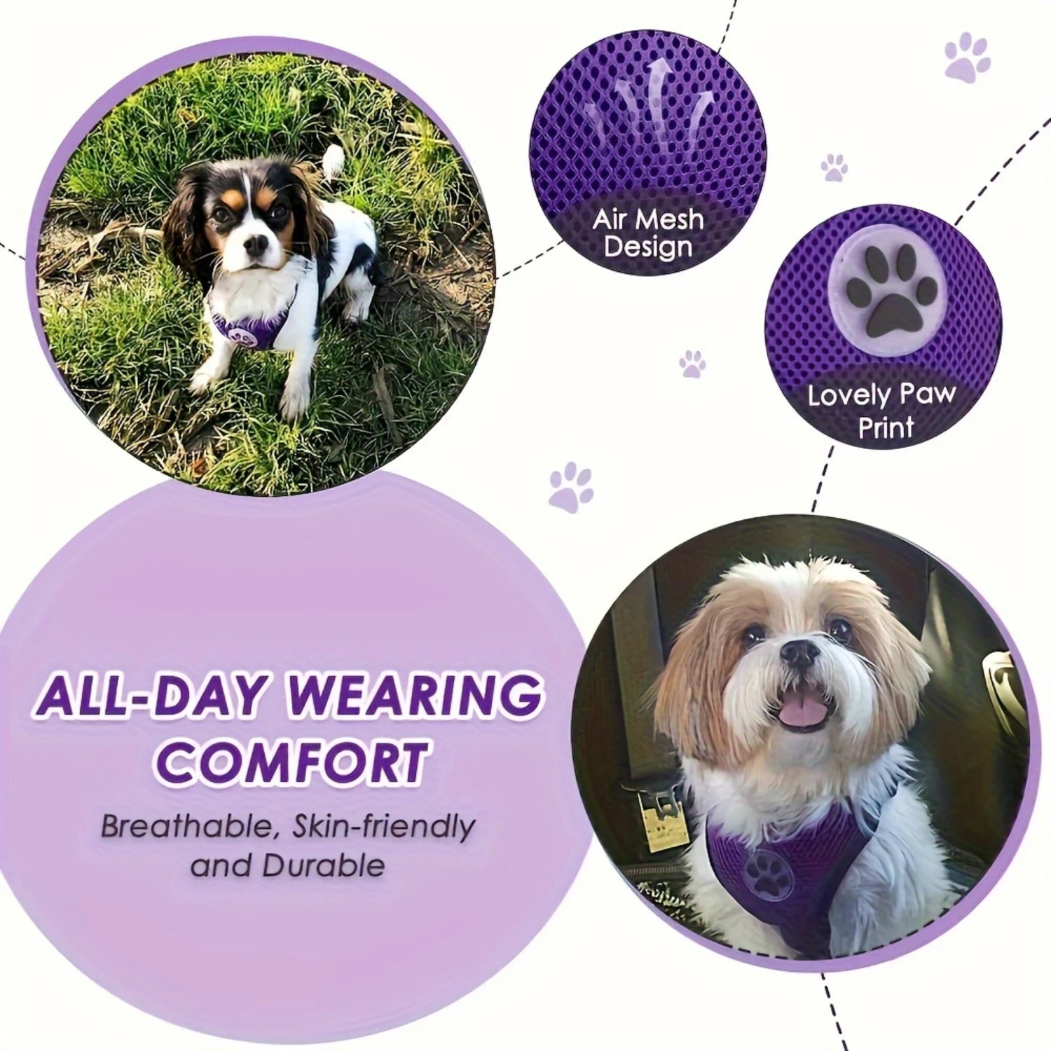 Dog Car Safety Harness Set – Adjustable Breathable Vest with Vehicle Seatbelt Connector for Travel Protection
