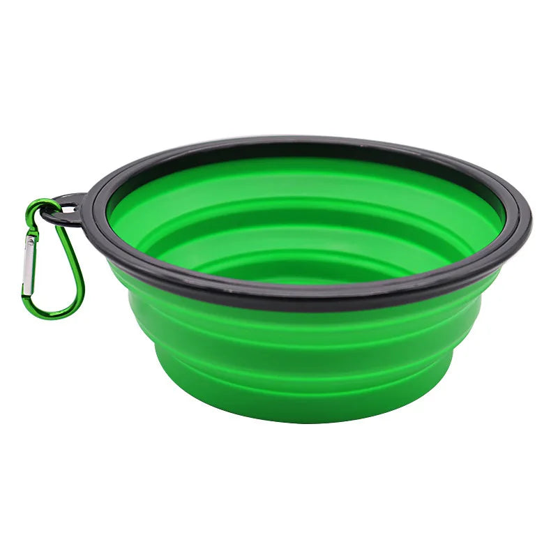 2-in-1 Folding Silicone Dog Feeder Bowl & Water Bottle – Portable Travel Pet Food & Water Dispenser with Carabiner
