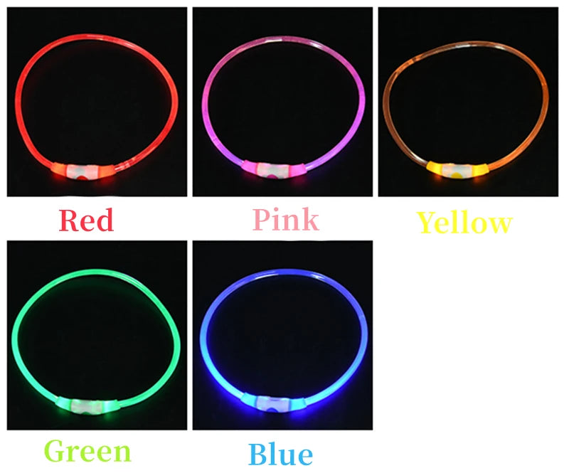 USB Charging LED Luminous Dog Collar – Adjustable Flashing Safety Light Necklace for Dogs & Cats