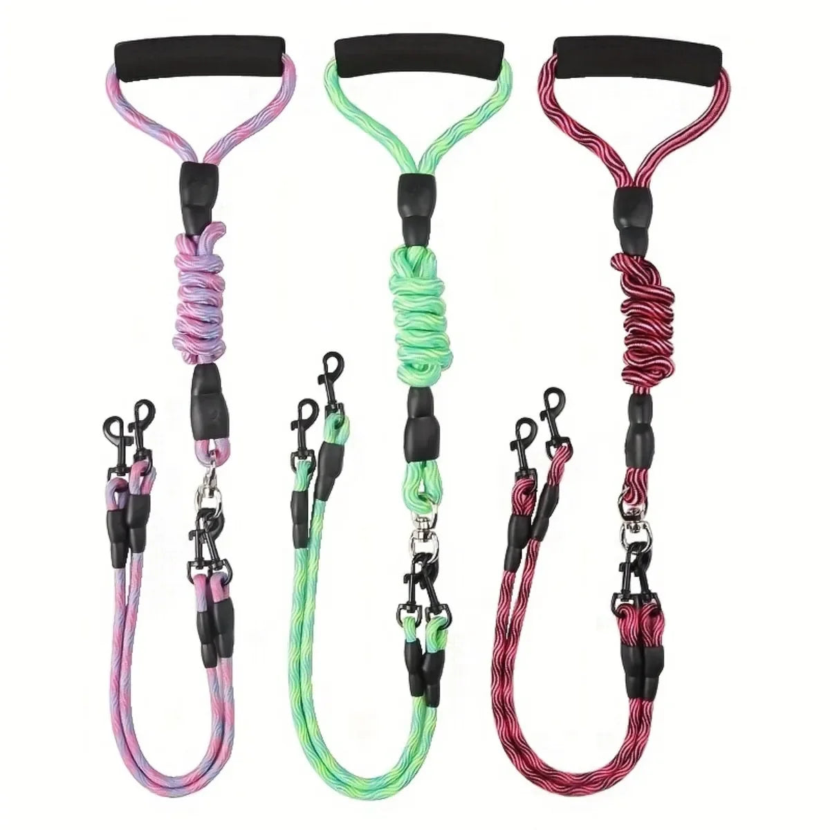 Dual Dog Leash with Detachable Wavy Rope – No Tangle, Two-Dog Walking Leash