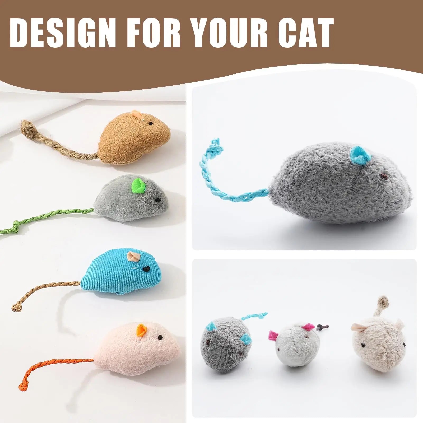8-Pack Simulated Mouse Cat Toys – Interactive Catnip Toys for Indoor Cats and Kittens