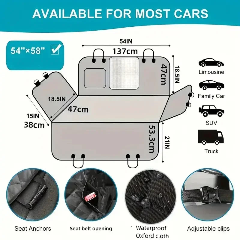 Dog Car Seat Cover for Pets – 100% Waterproof Hammock-Style Back Seat Protector | Scratch-Proof, Non-Slip, Durable & Soft for Cars and Trucks
