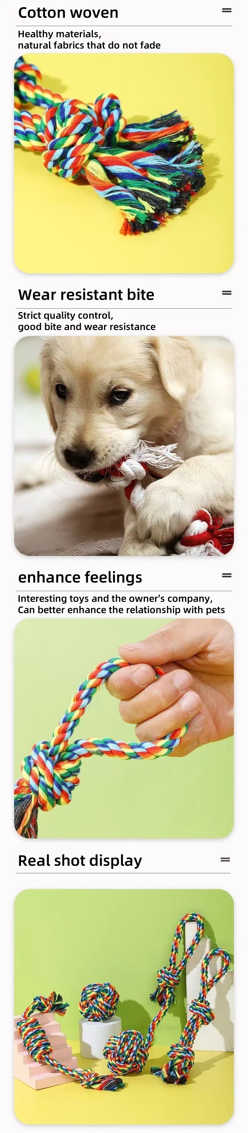 4-Piece Pet Toy Set – Cotton Bite Rope Toys for Small Dogs & Cats, Durable Double Knot Chew Toys