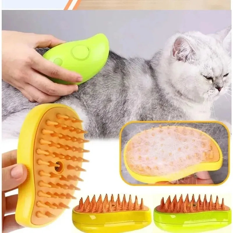 3-in-1 Pet Electric Steam Brush – Spray, Massage & Hair Removal Grooming Comb with Retractable Handle for Cats & Dogs