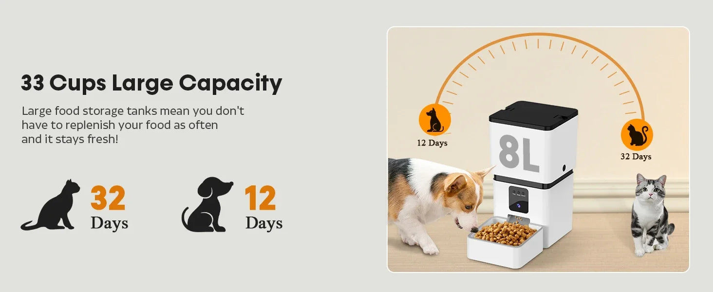 Automatic Dog & Cat Feeder with Camera – 5G WiFi Smart App Control, HD 1080P Video Recording, Timed Pet Food Dispenser