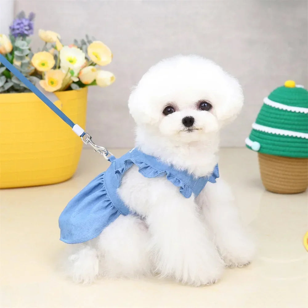 Dog Denim Dress – Cute Princess Skirt for Small & Medium Dogs, Summer Wedding Outfit