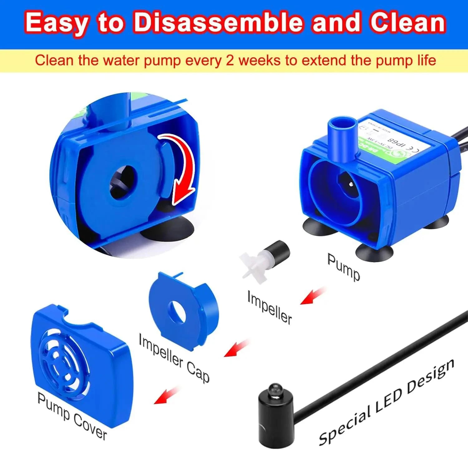 Replacement Water Pump for Cat Water Fountain with LED Light – USB Pet Dispenser Motor for Cats & Dogs
