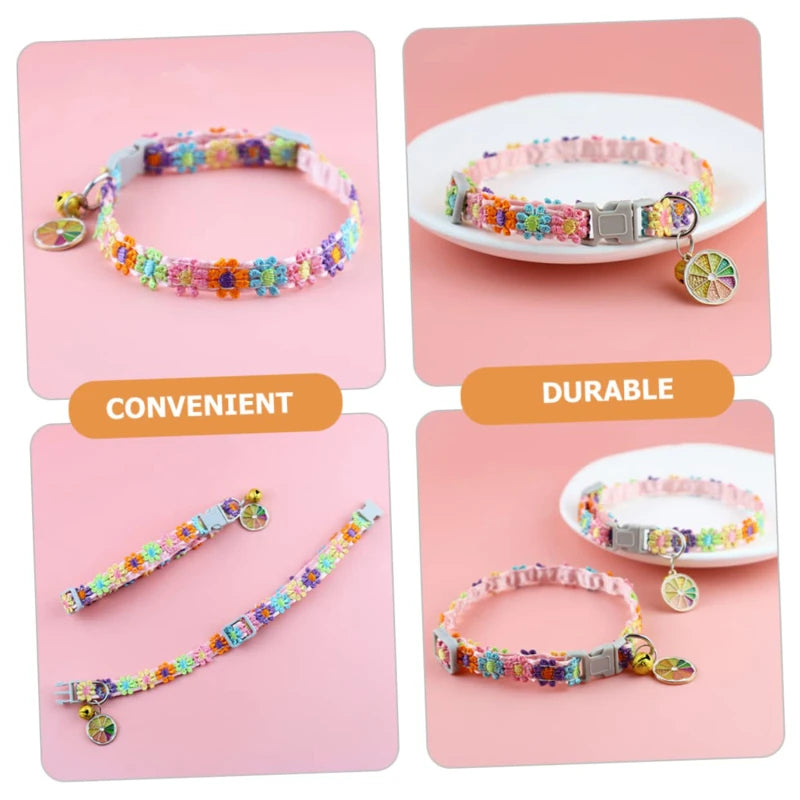 Adjustable Pet Collar with Bell – Colorful Cartoon Footprint Design for Puppies, Dogs & Cats