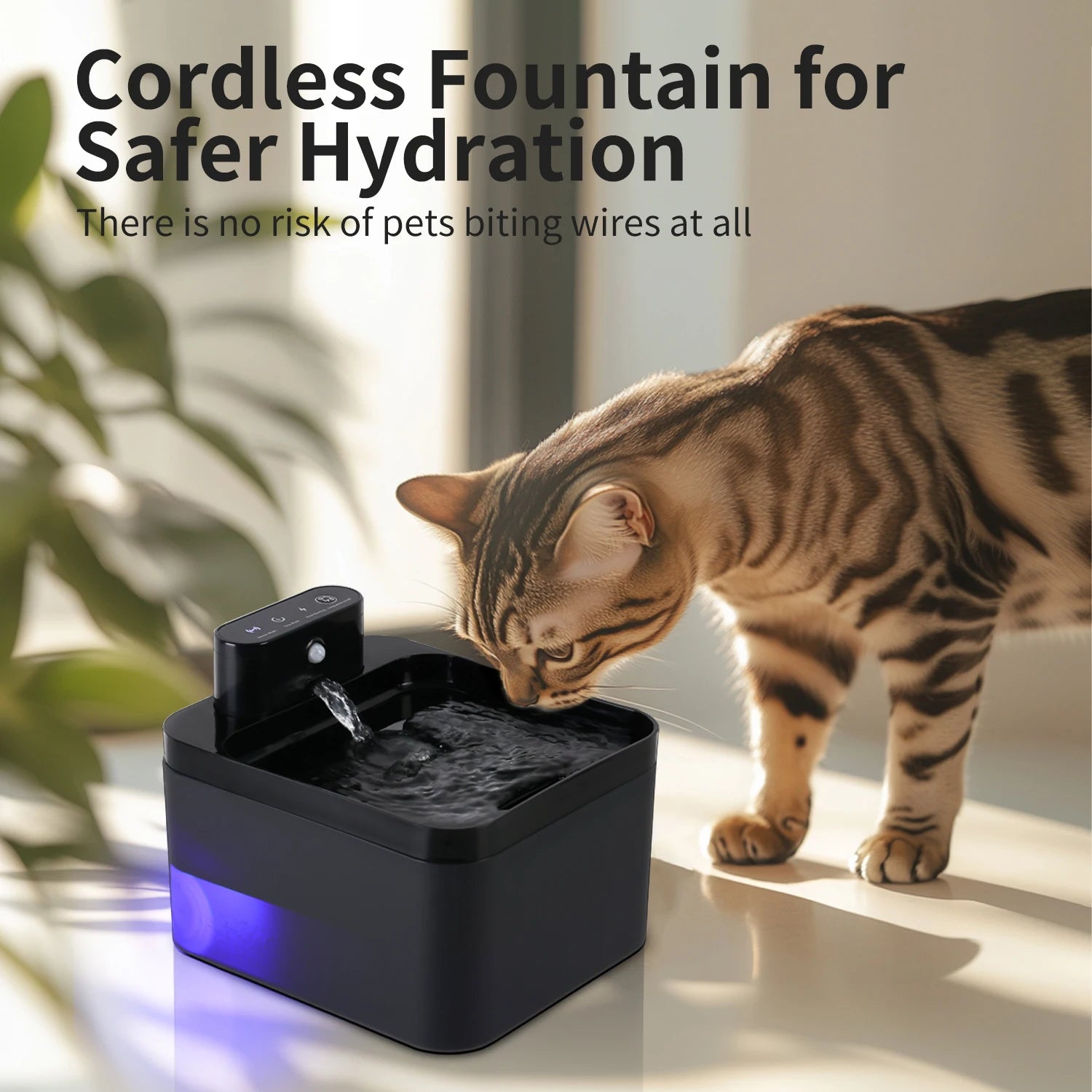 2.2L Wireless Cat Water Fountain – Battery Operated with Motion Sensor | Quiet Pet Drinking Dispenser for Cats & Small Dogs
