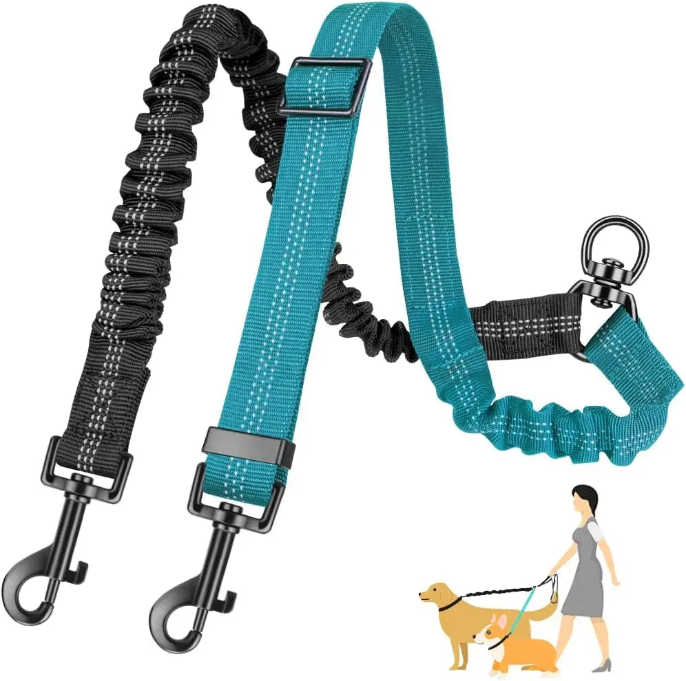 1.6ft Dual Dog Leash Attachment – Adjustable No-Tangle Bungee Coupler for Small to Large Dogs