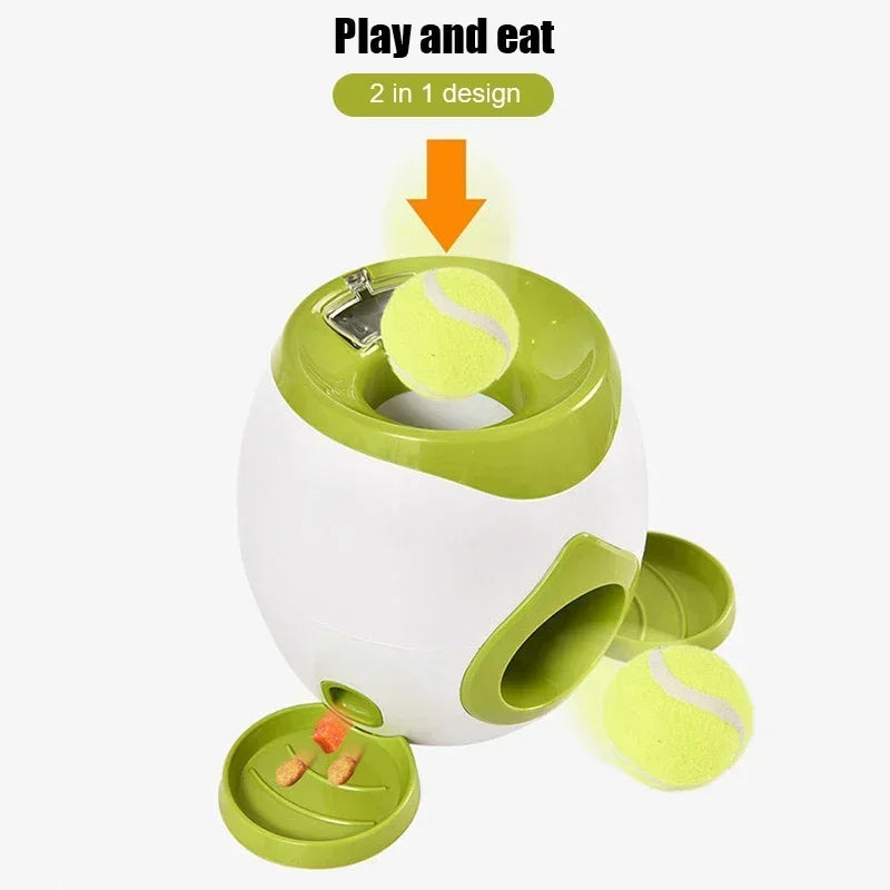 Interactive Pet Tennis Ball Launcher – Food Reward Machine & Training Toy for Dogs and Cats