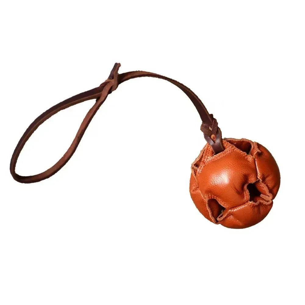Leather Dog Training Ball – Tug & Bite Toy with Handle