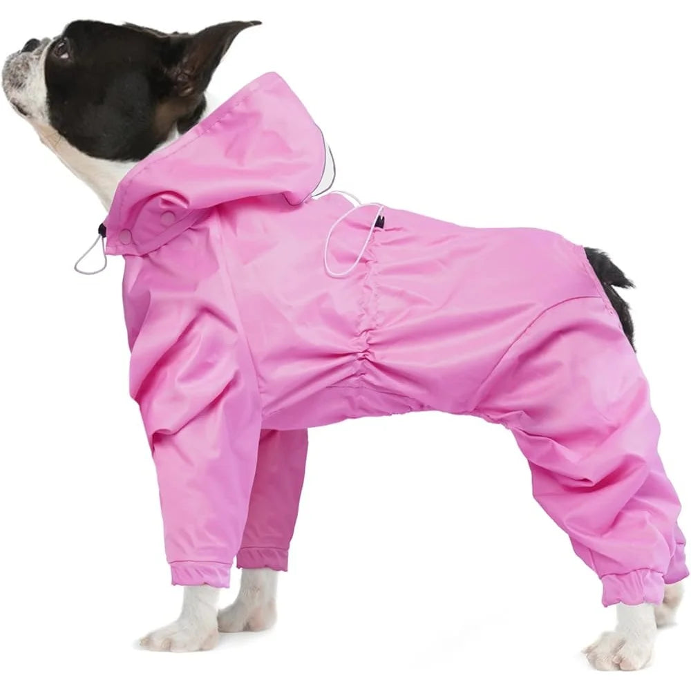 Waterproof 4-Leg Pet Rain Jacket with Leash Hole – Reflective Lightweight Dog Coat for Medium Dogs