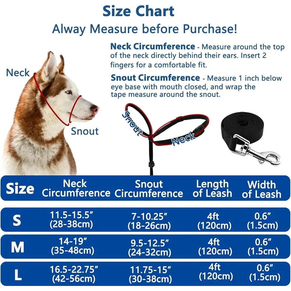 Adjustable Dog Head Collar – Gentle Head Halter for Pull Control with Leash & Training Guide