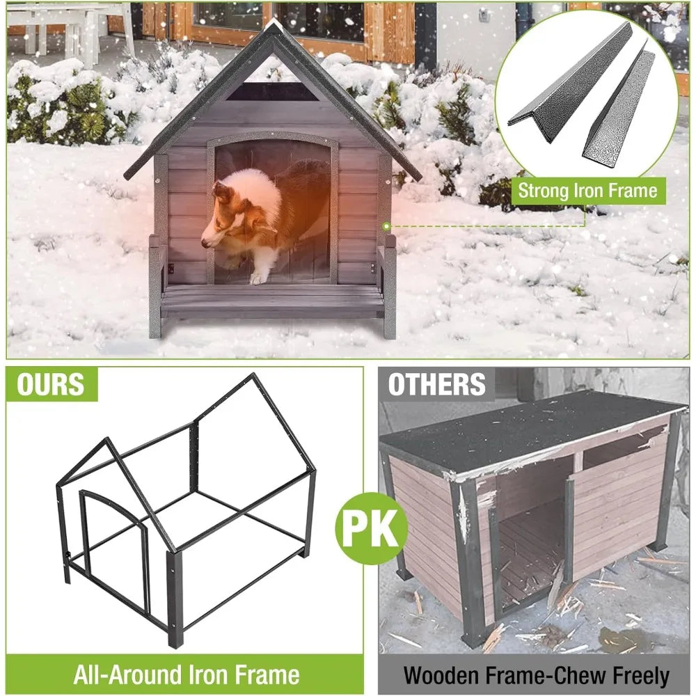 100% Insulated Outdoor Dog House – Winter Dog Kennel with Waterproof Liner & Sturdy Metal Frame