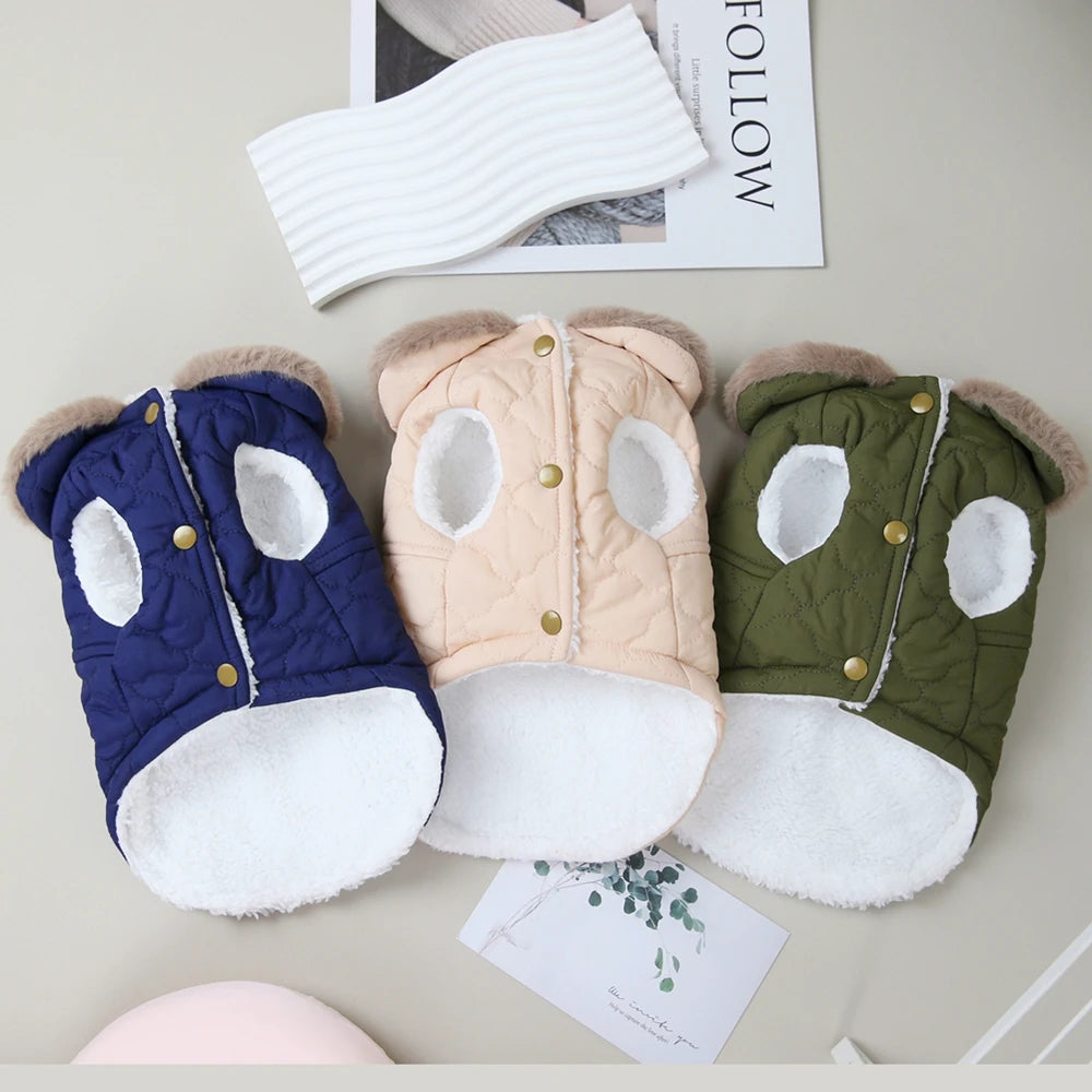 Winter Dog Coat with Fur Collar – Soft Fleece Pet Jacket with D-Ring for Small Dogs & Puppies