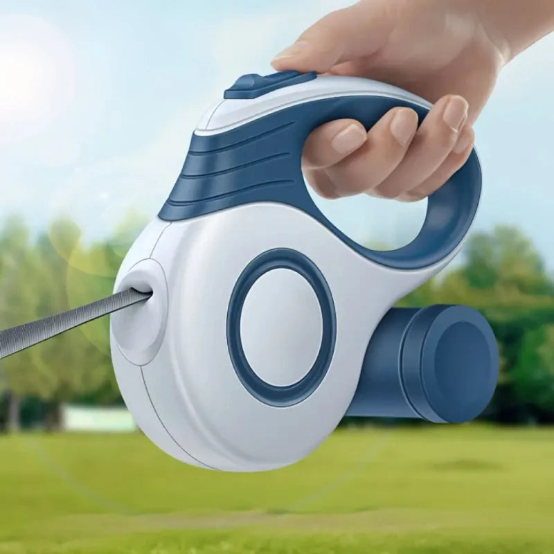 16ft Auto Retractable Dog Leash – Durable Nylon Extendable Lead with Blue & White Geometric Design