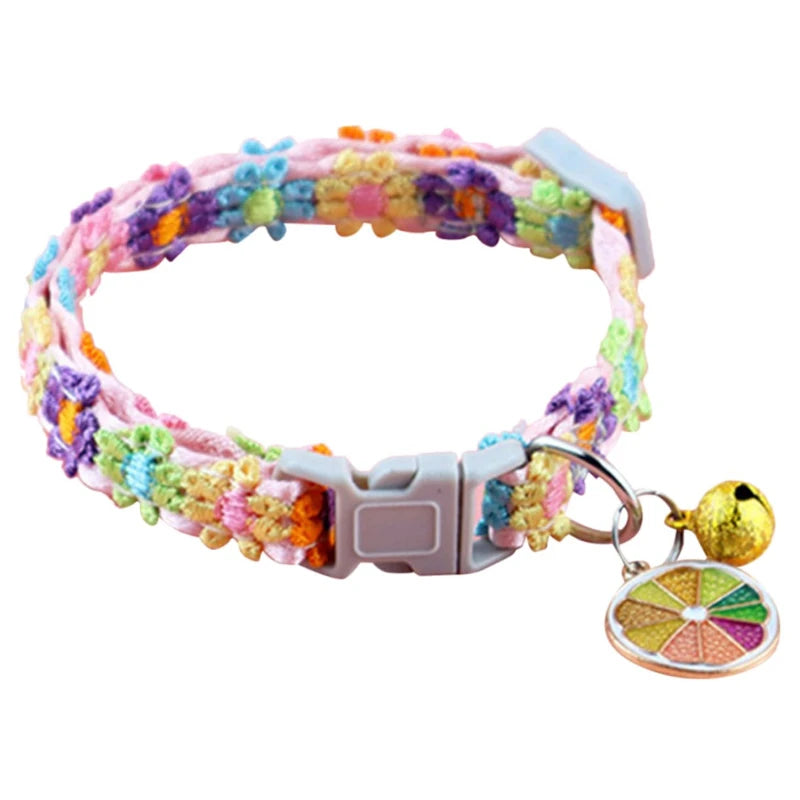 Adjustable Pet Collar with Bell – Colorful Cartoon Footprint Design for Puppies, Dogs & Cats