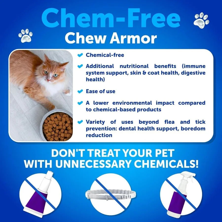 Natural Flea & Tick Prevention Supplement for Cats & Kittens – Daily Oral Chew with Vitamins