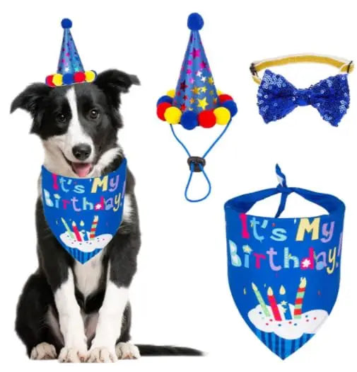 Dog Birthday Set – Hat, Scarf & Bow Tie Party Outfit for Small to Large Dogs