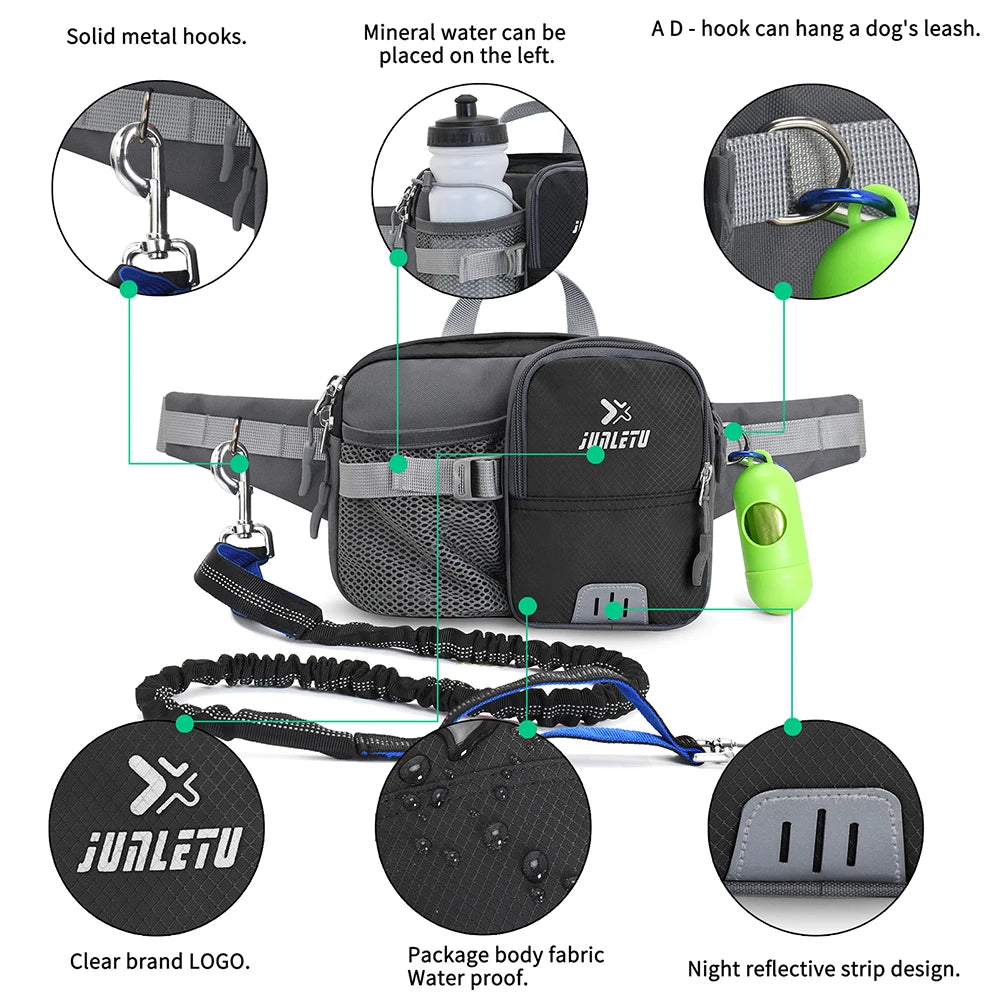 Retractable Hands-Free Dog Leash with Waist Bag – Adjustable Belt & Bottle Holder