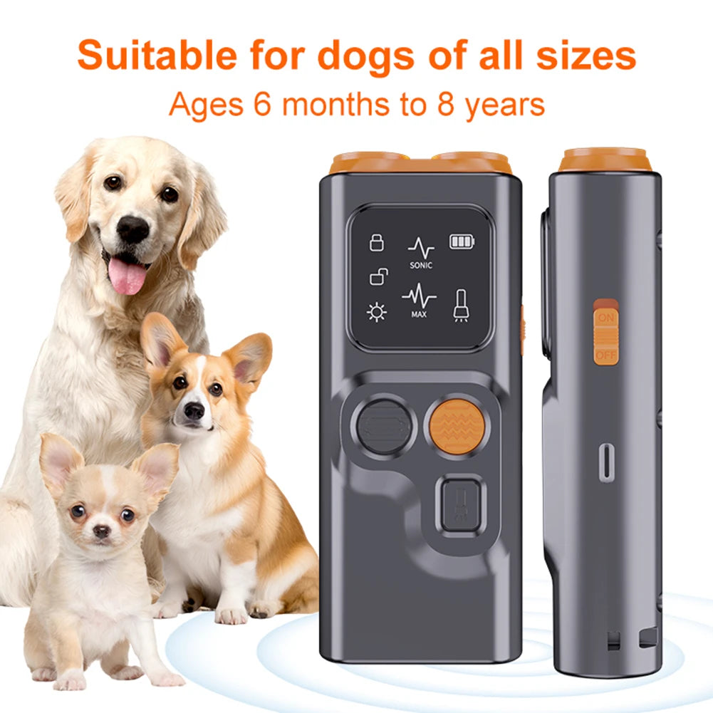 Ultrasonic Dog Bark Control Device – Rechargeable with LED Flashlight