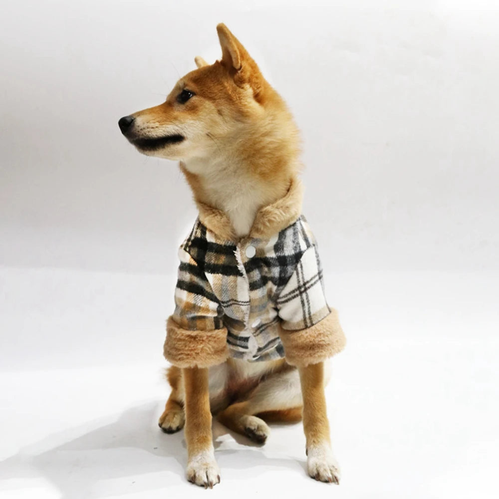 Winter Pet Jacket – Grid Cotton Coat with Fur Collar for Small Dogs (Chihuahua, French Bulldog, etc.)