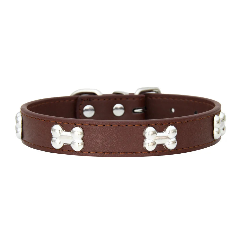 Bone Design Leather Pet Collar – Durable & Stylish Collar for Small and Large Dogs or Cats