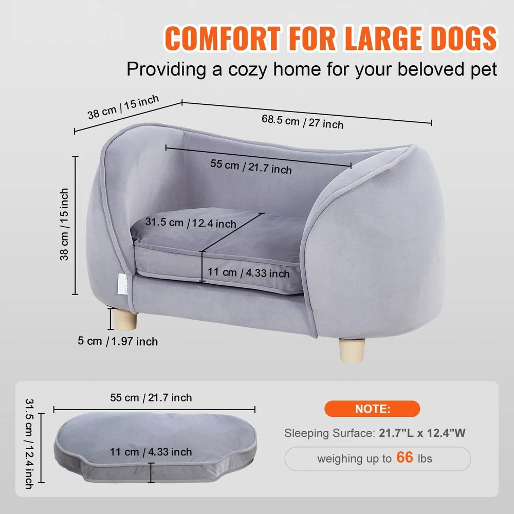 Pet Sofa Bed – Velvet Scratch-Resistant Couch for Small Dogs & Cats with Wooden Frame and Removable Cushion