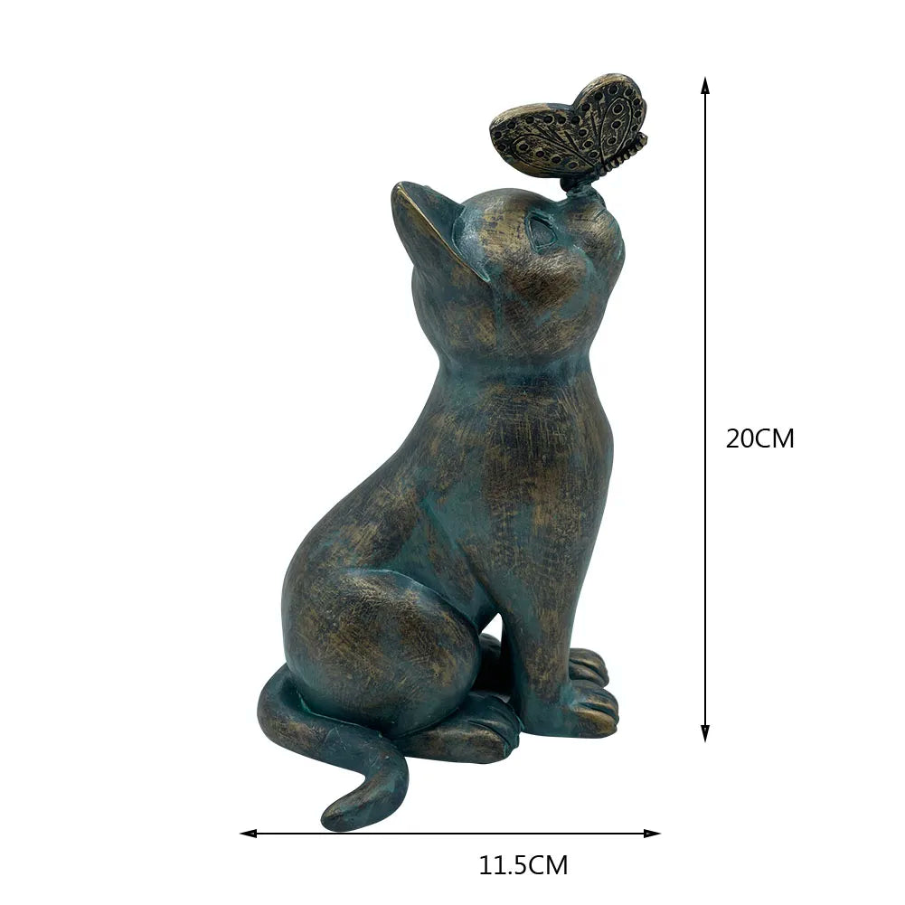 Cat Memorial Figurine – Pet Loss Sympathy Gift, Cat & Butterfly Curiosity Garden Statue, Fairy Art Yard Décor