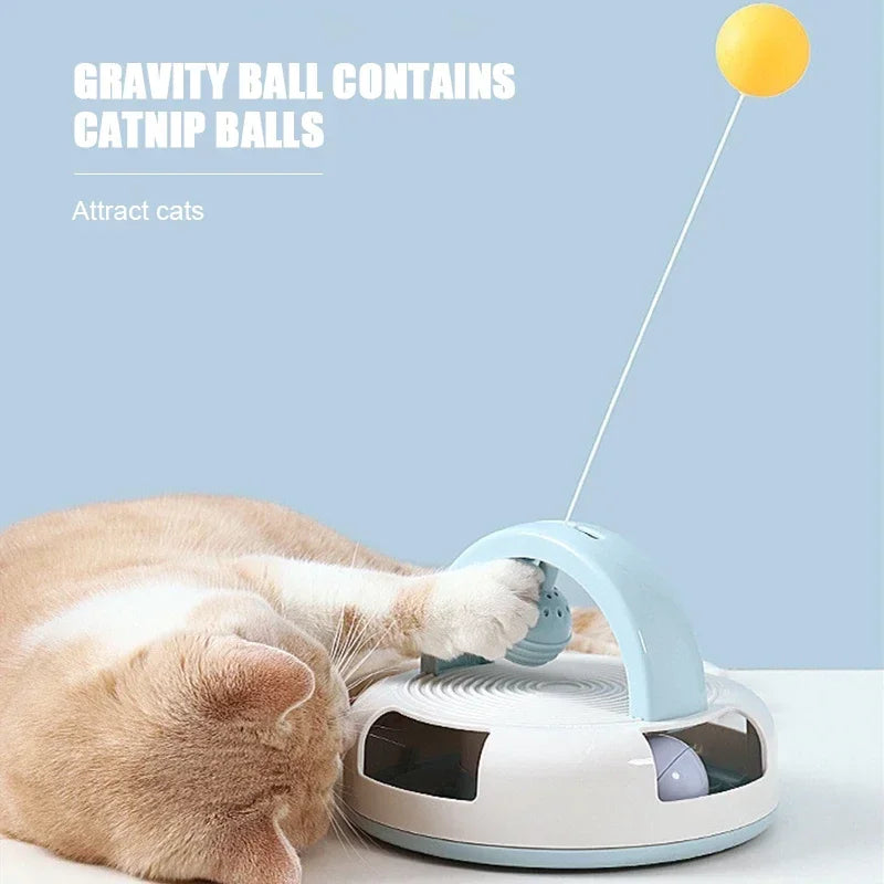 Gravity Turntable Cat Toy – Table Tennis & Catnip Ball for Interactive Play