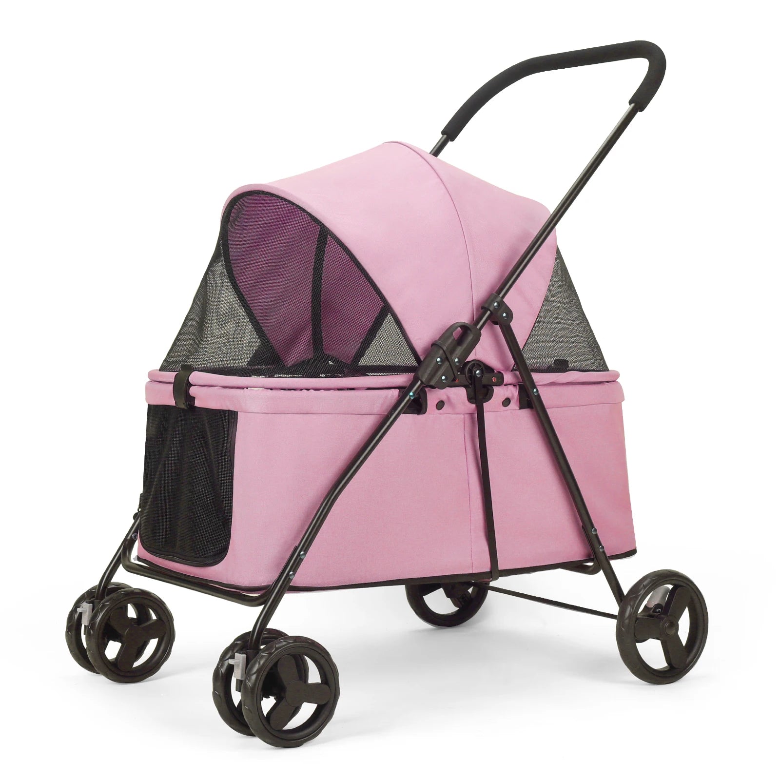 Wedyvko Luxury 80 lbs Pet Stroller – 4-Wheel Foldable Dog Stroller with Brakes, Dark Grey
