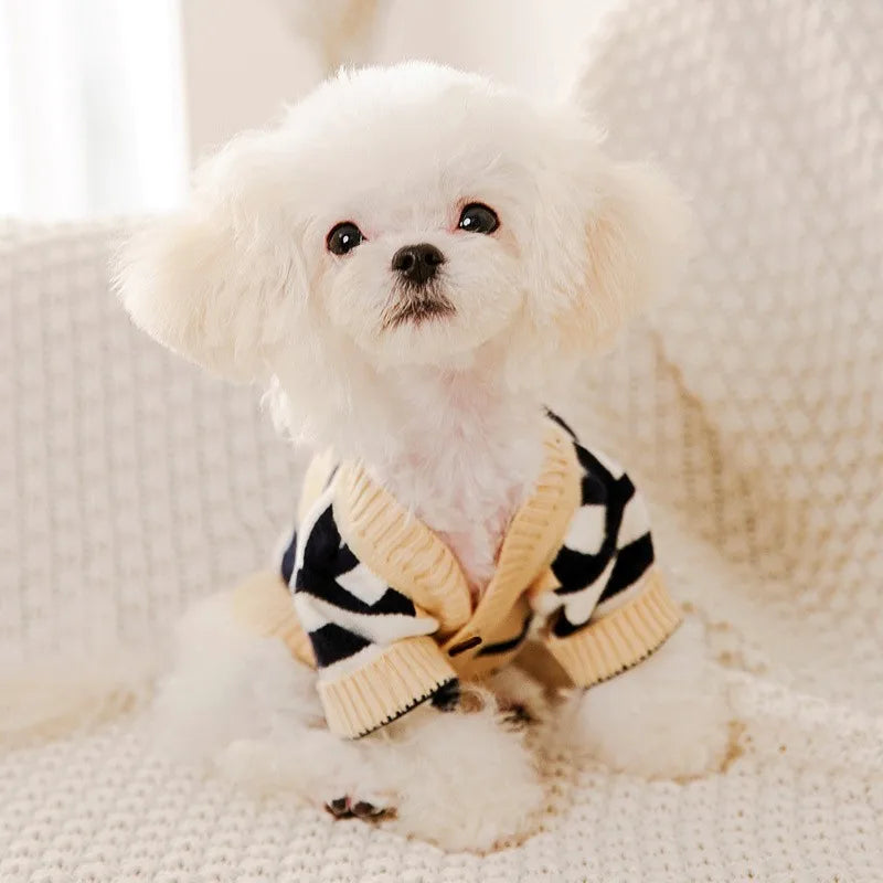 Luxury Striped Pet Cardigan Sweater – Warm Knit Outfit for Small Dogs & Cats (Chihuahua, Bichon Frise, Puppies & Kittens)