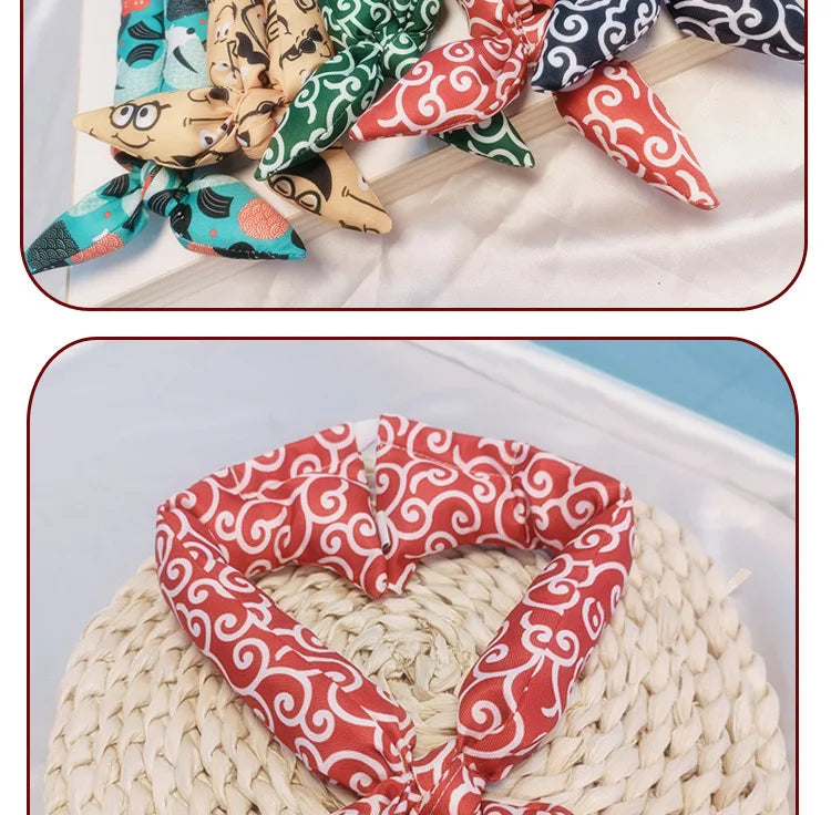 Japanese Farmhouse Style Dog Bandana – Soft Cotton Pet Scarf with Bow Accent for Akita, Shiba & More