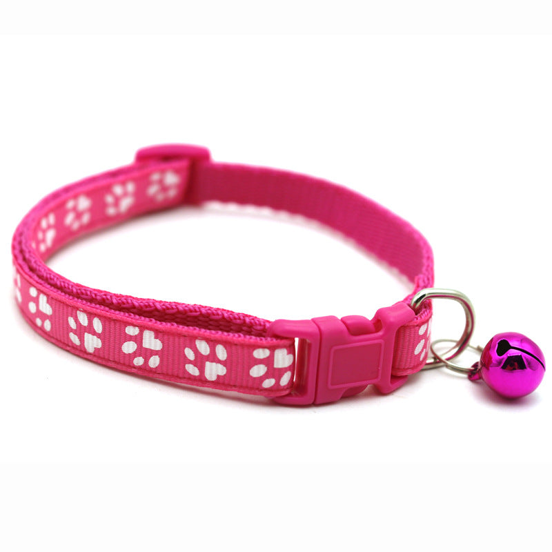 Adjustable Pet Collar with Bell – Colorful Cartoon Footprint Dog & Cat Collar for Puppies and Kittens