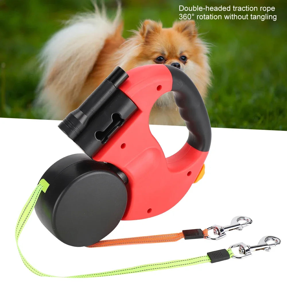 Dual Head Retractable Pet Leash with LED Light – Extendable Dog and Cat Walking Lead