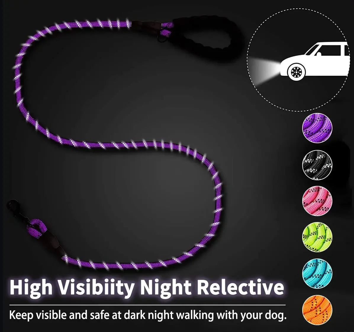 Strong Reflective Dog Leash – Heavy-Duty Pet Leash for Small, Medium & Large Dogs
