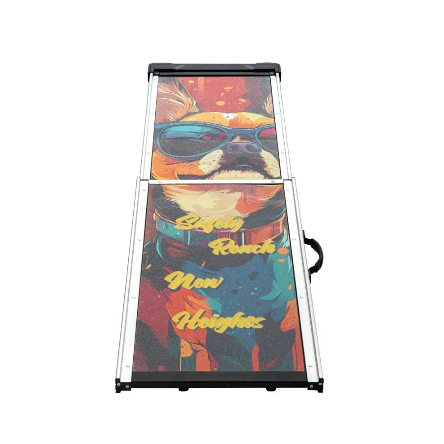 Retractable Aluminum Dog Ramp – Portable Telescoping Pet Steps for Cars, Trucks, and SUVs with Non-Slip Surface – Colorful Pattern