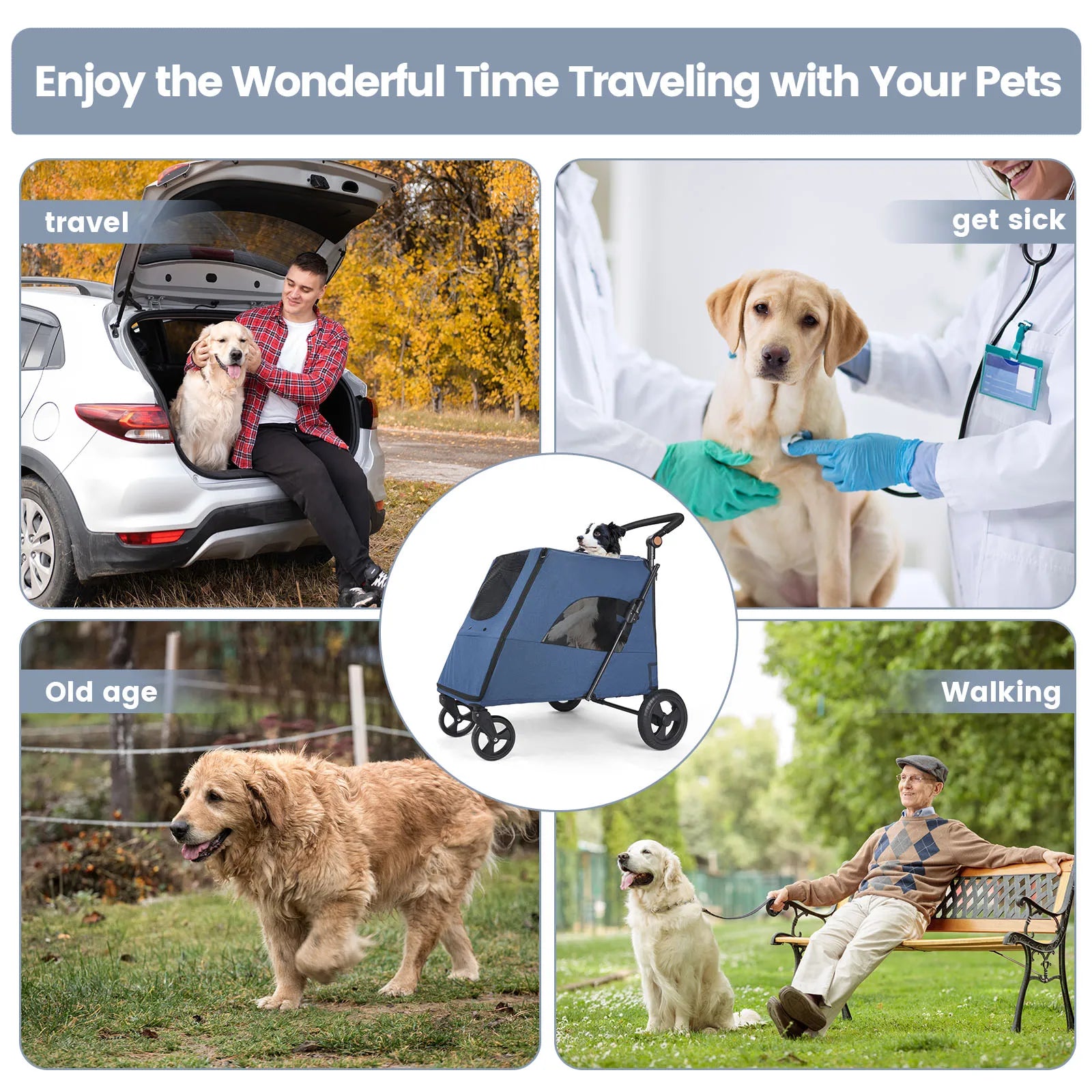 Wedyvko 4-Wheel Pet Stroller – Medium & Large Dog/Cat Jogger Travel Stroller for Outdoor Use
