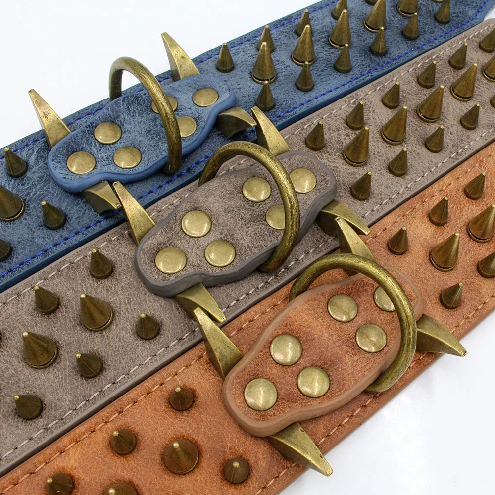 Heavy-Duty Spiked Leather Dog Collar – Wide, Comfortable Protection Collar for Extra Large Dogs