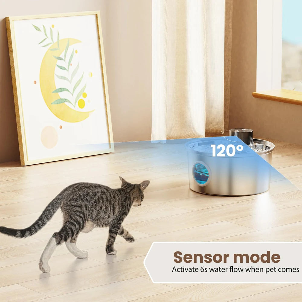 108oz/3.2L Stainless Steel Wireless Cat & Dog Water Fountain – Rechargeable Automatic Motion Sensor Pet Drinker