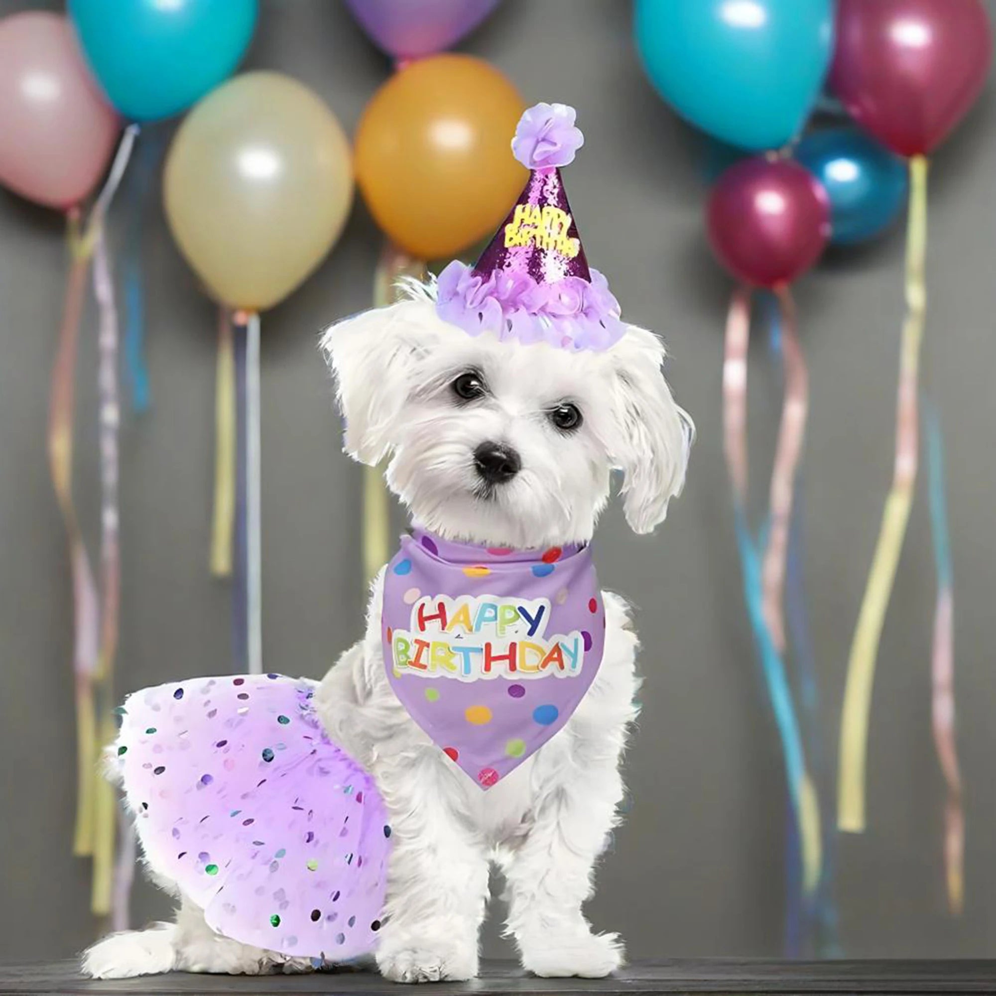 Dog Birthday Costume Set – Party Hat, Skirt & Scarf Outfit for Dogs & Cats