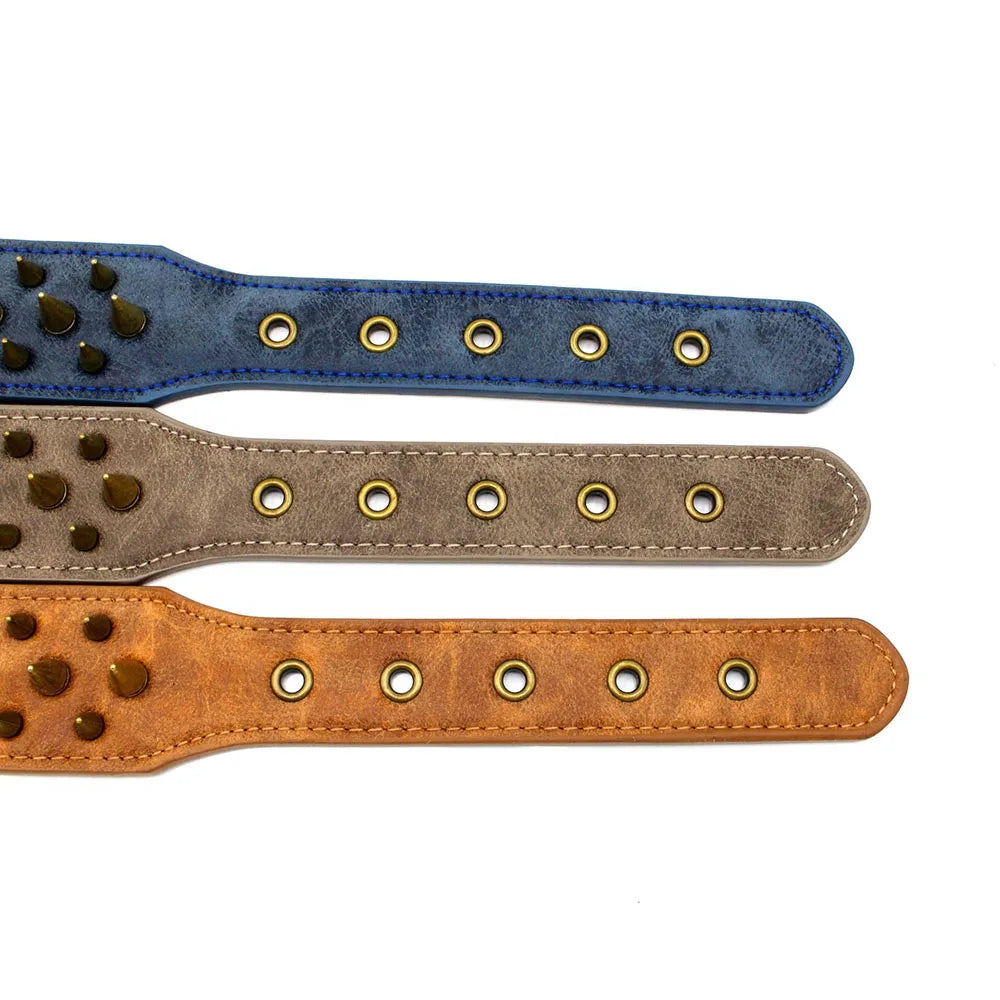 Heavy-Duty Spiked Leather Dog Collar – Wide, Comfortable Protection Collar for Extra Large Dogs